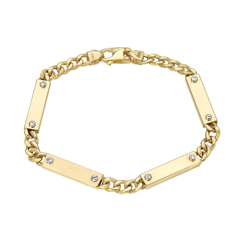 14K Gold Cuban Link Bar Chain Bracelet, Small Size Links