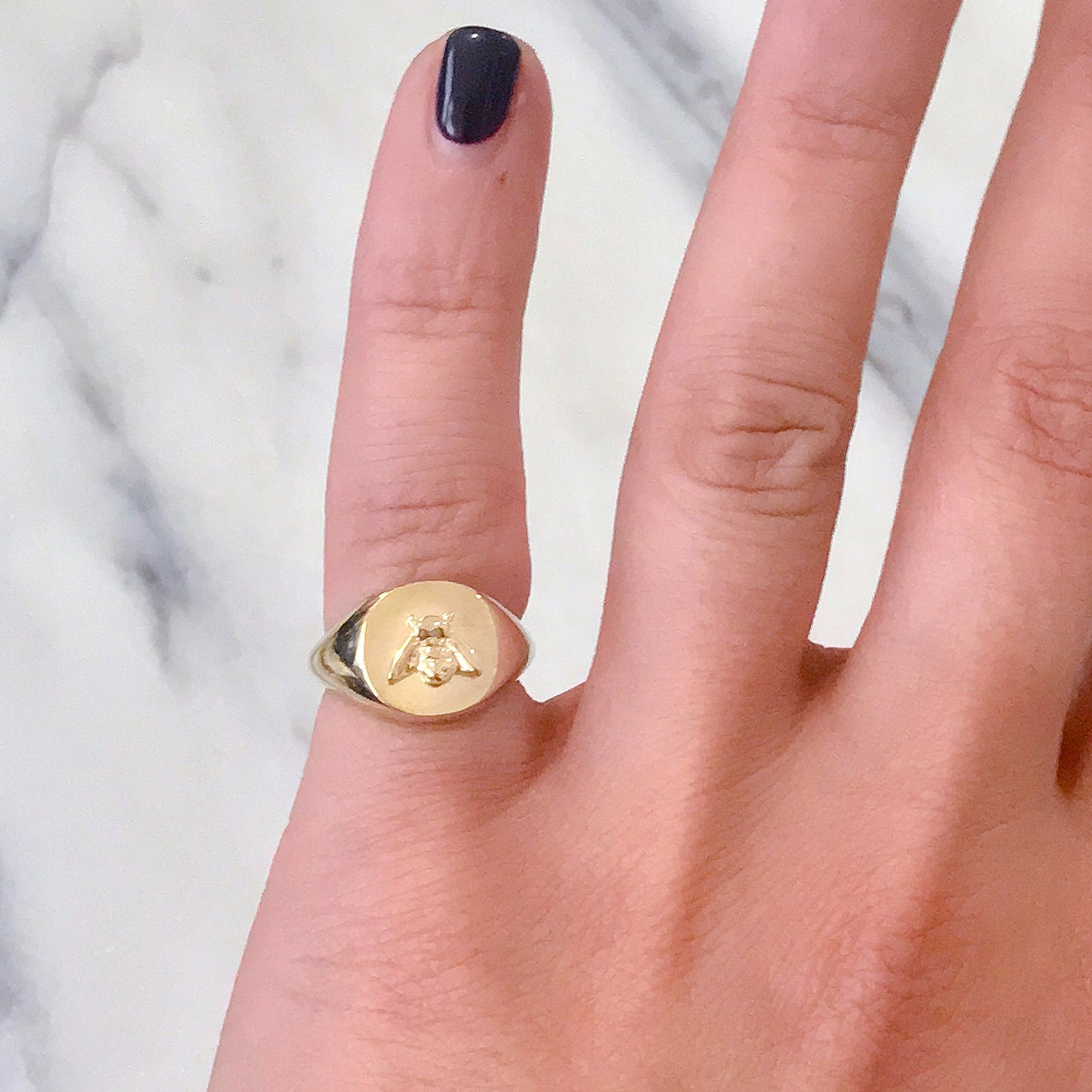 14K Gold Bumblebee Square Signet Ring