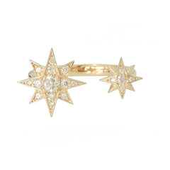 14K Gold Pavé Diamond Double Starburst Ring