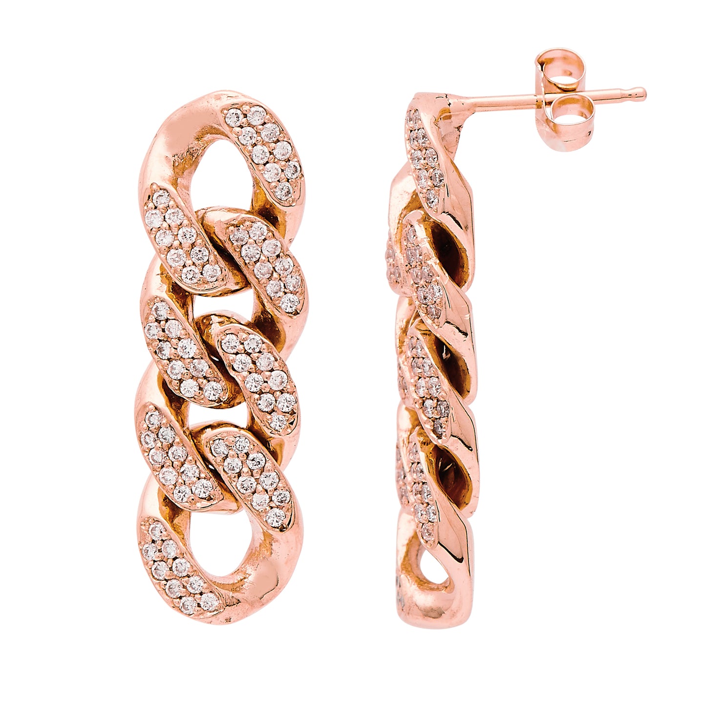 14K Gold Diamond Cuban Link Chain Dangle Stud Earrings