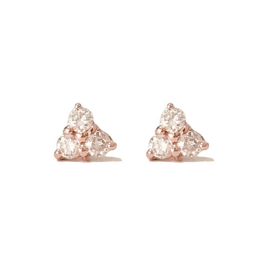 14K Gold Triple Diamond Trinity Cluster Stud Earrings