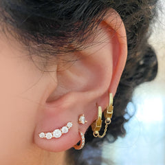 14K Gold Diamond Crescent Climber Stud Earrings