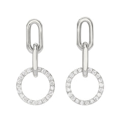 14K Gold Diamond Halo Thick Oval Link Chain Dangle Stud Earrings, Small Size Links