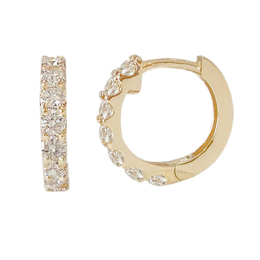 14K Gold Diamond Thick Huggie Hoop Earrings (13.75mm x 9.5mm)