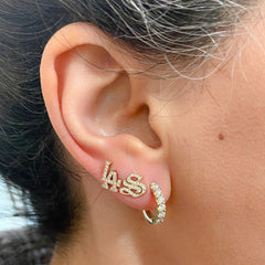 14K Gold Diamond Thick Huggie Hoop Earrings (13.75mm x 9.5mm)
