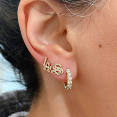 14K Gold Diamond Alphabet Letter Initial Single Stud Earring, Old English Font