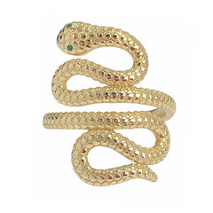 14K Gold Swivel Serpent Snake Wrap Ring ~ Emerald Eyes