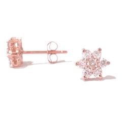 14K Gold Diamond Rosebud Flower Stud Earrings