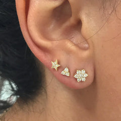 14K Gold Triple Diamond Trinity Cluster Stud Earrings