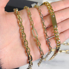 14K Gold Diamond Thick Oval Link Bracelet ~ Small Links