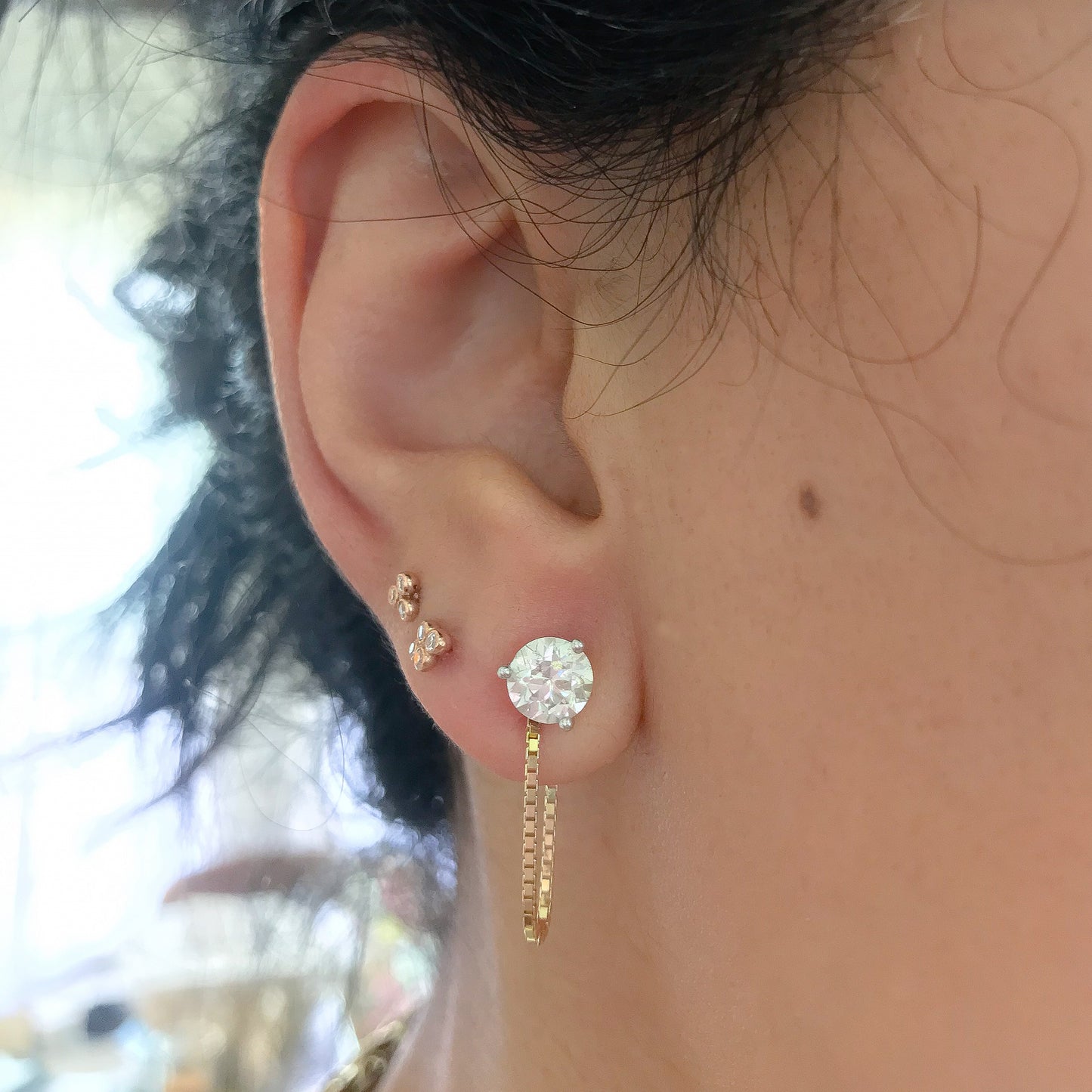 14K Gold Dangle Box Chain Earring Jacket