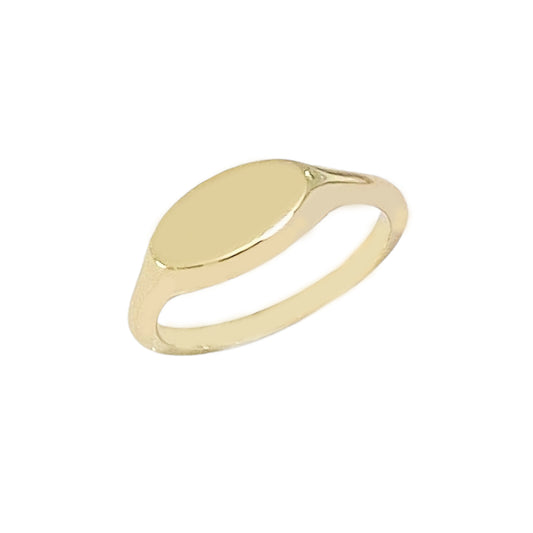 14K Gold Engravable Horizontal Oval Signet Ring ~ Small Size