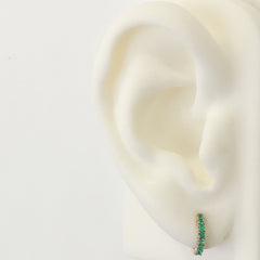 14K Gold Emerald Thick Huggie Hoop Earrings (11mm x 6mm)