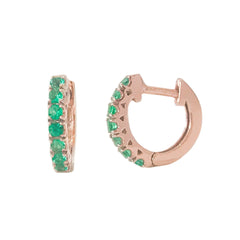 14K Gold Emerald Thick Huggie Hoop Earrings (11mm x 6mm)