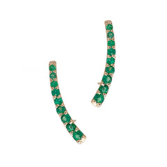14K Gold Emerald Climber Arch Earrings