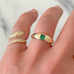 14K Gold Double Emerald Solitaire Domed Stack Ring ~ LIMITED EDITION