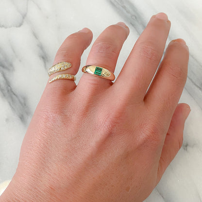 14K Gold Double Emerald Solitaire Domed Stack Ring ~ LIMITED EDITION