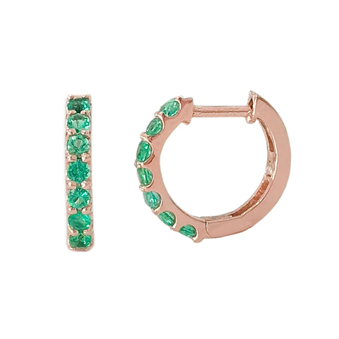 14K Gold Emerald Thick Huggie Hoop Earrings (11.5mm x 8.25mm)