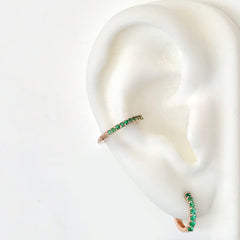 14K Gold Emerald Thick Huggie Hoop Earrings (11.5mm x 8.25mm)