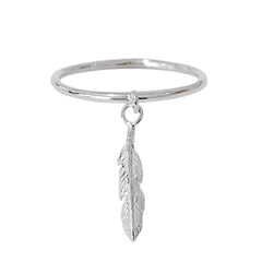 14K Gold XS Feather Dangle Charm Ring