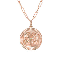 14K Gold Opal Fluted Phoenix Medallion Necklace