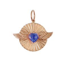 14K Gold Flying Colored Sapphire Heart Fluted Medallion Necklace