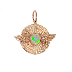 14K Gold Flying Opal Heart Fluted Medallion Necklace