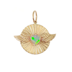 14K Gold Flying Opal Heart Fluted Medallion Necklace