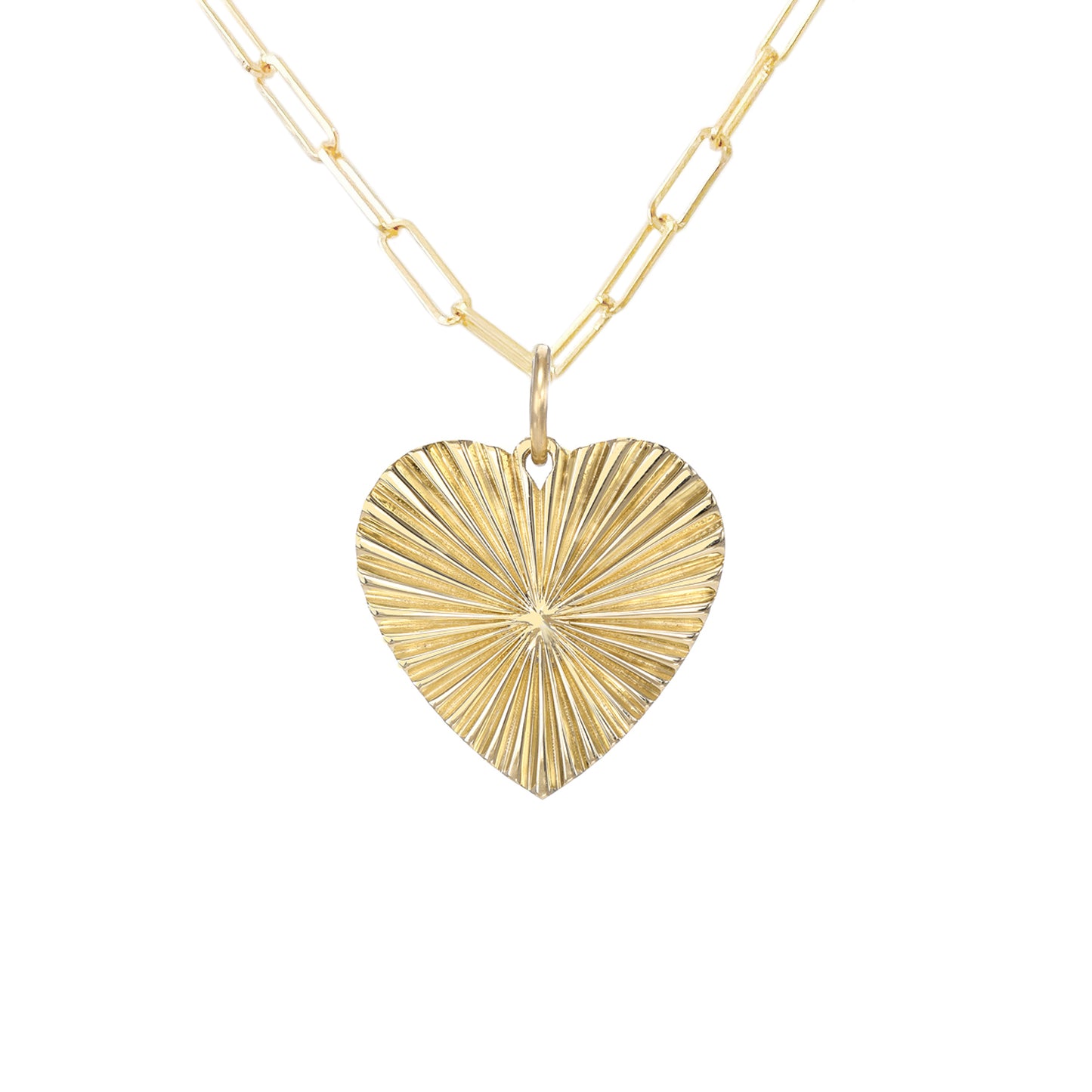 14K Gold Fluted Heart Medallion Necklace