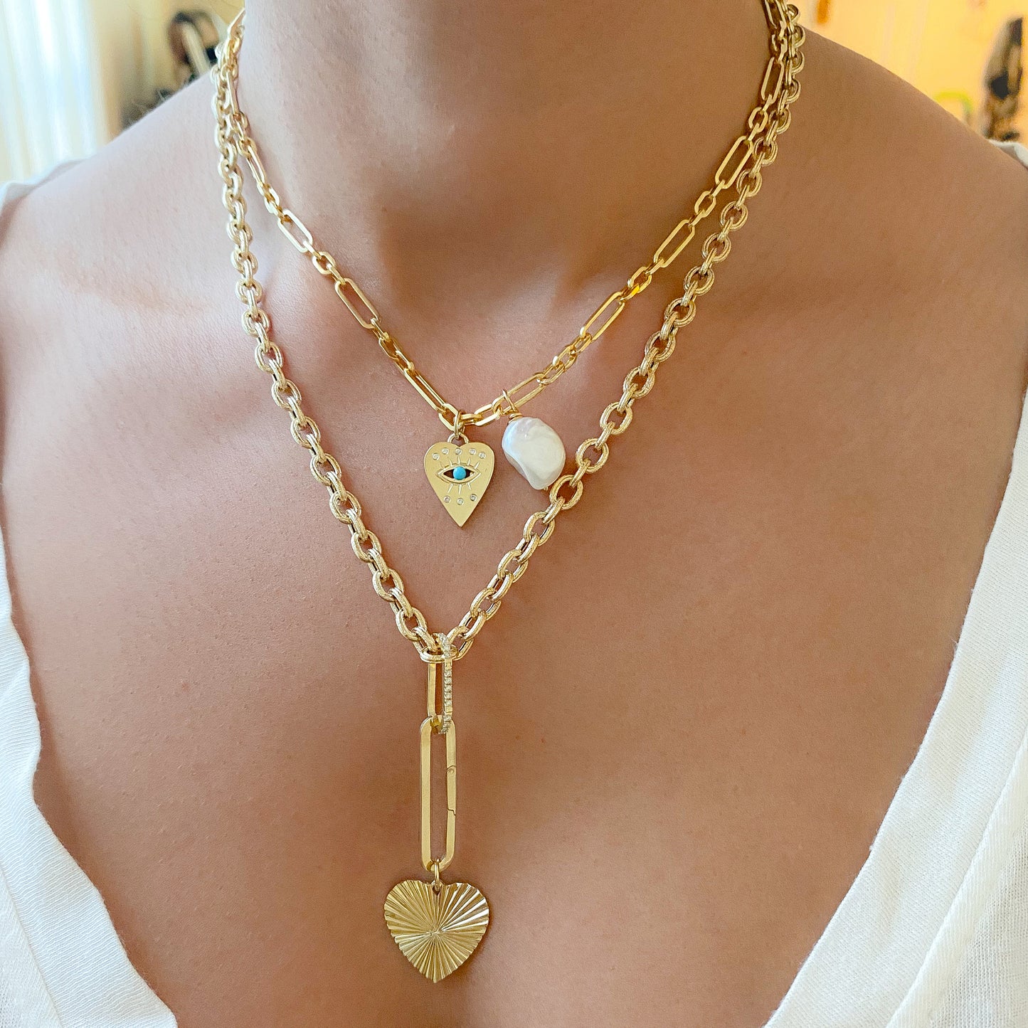 14K Gold Fluted Heart Medallion Necklace