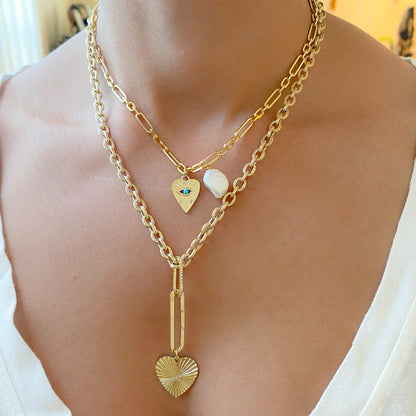 14K Gold Fluted Heart Medallion Necklace