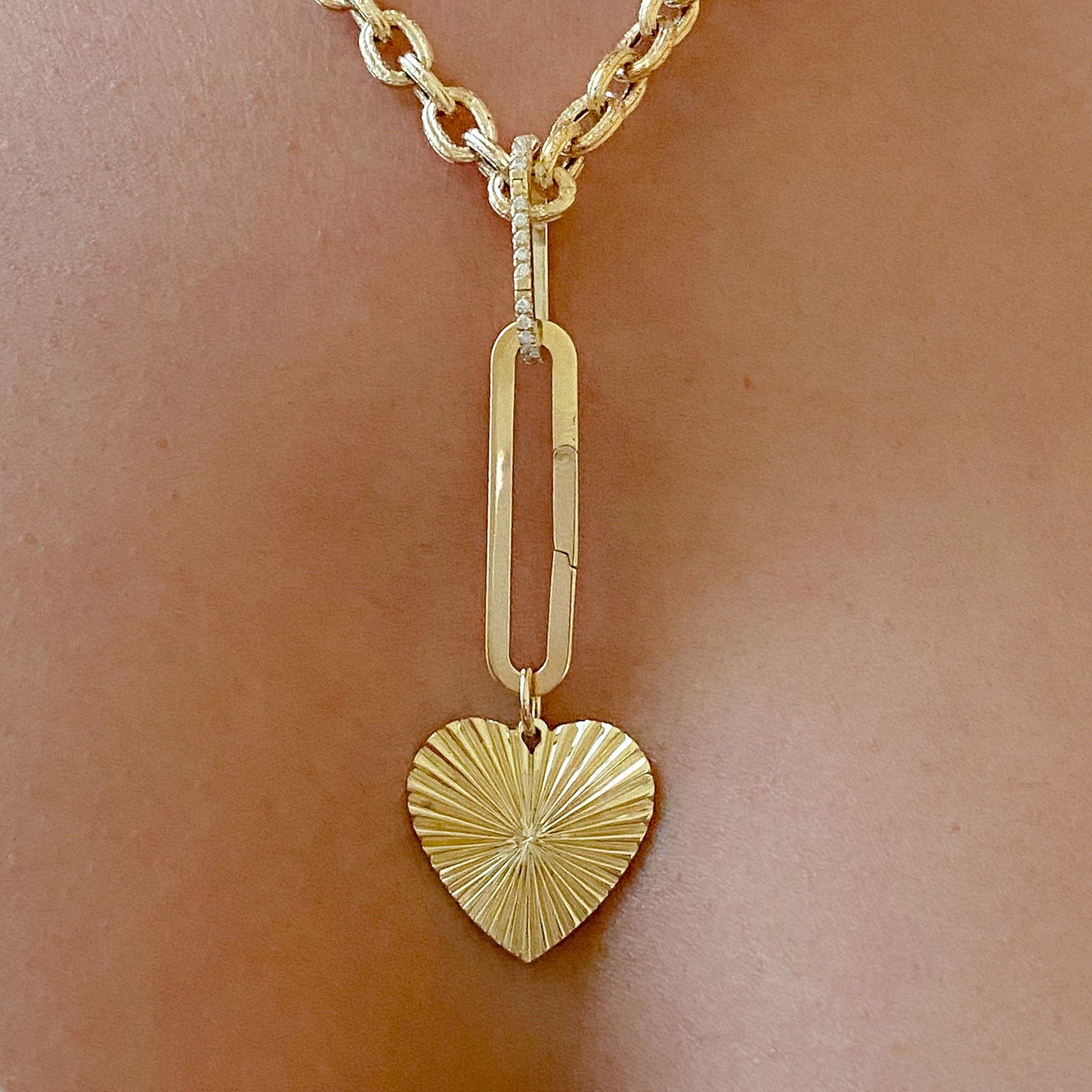 14K Gold Fluted Heart Medallion Necklace