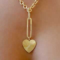 14K Gold Fluted Heart Medallion Necklace
