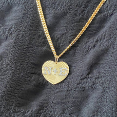 14K Gold Pavé Diamond Double Initial Fluted Heart Medallion Pendant, Large Size