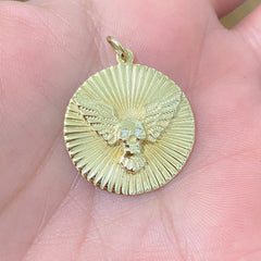 14K Gold Diamond Flying Skull Fluted Medallion Necklace