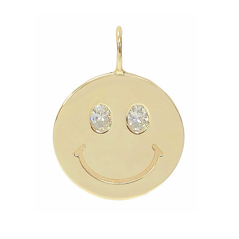 14K Gold Diamond Smiley Face Charm Pendant