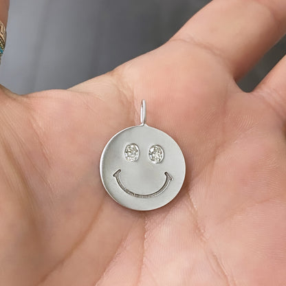 14K Gold Diamond Smiley Face Charm Pendant