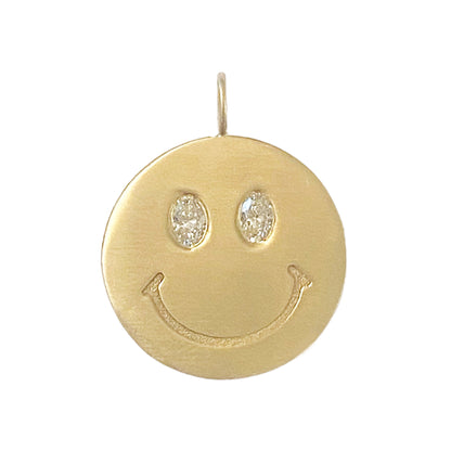 14K Gold Diamond Smiley Face Charm Pendant