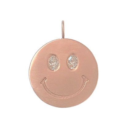 14K Gold Diamond Smiley Face Charm Pendant