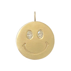 14K Gold Diamond Smiley Face Charm Pendant