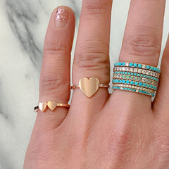 14K Gold Heart Cigar Band Ring, Small Size ~ Engraveable