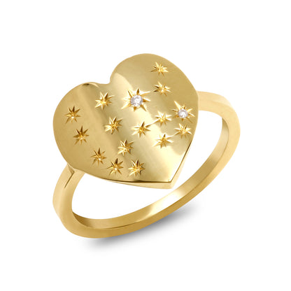 14K Gold Heart Diamond Starburst Ring