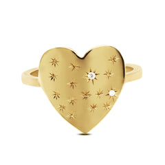 14K Gold Heart Diamond Starburst Ring
