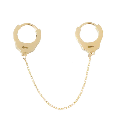 14K Gold Double Handcuff Huggie Hoop Earrings