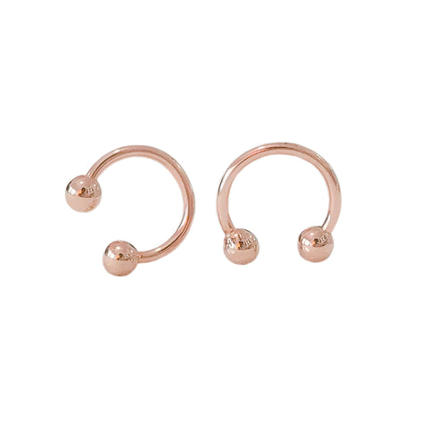 Barbell Collection: 14K Gold Double Ball Circular Horseshoe Earrings ~ In Stock!