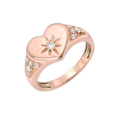 14K Gold Star Set Diamond Pavé Heart Signet Ring, LIMITED EDITION ~ In Stock!