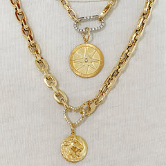 14K Gold Diamond Compass Medallion Necklace
