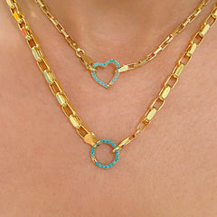 14K Gold Pavé Turquoise Heart Charm Enhancer