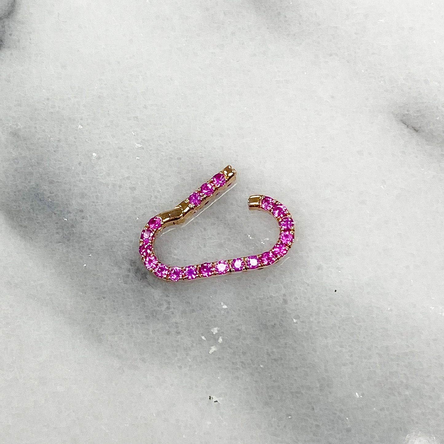 14K Gold Hot Pink Sapphire Elongated Oval Charm Enhancer ~ Large Size