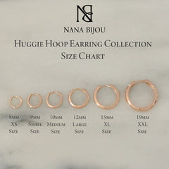 14K Gold Small Size (9mm) Huggie Hoop Earrings
